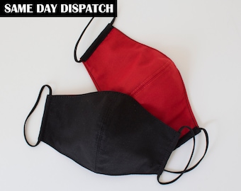 Reversible Black Cotton Face Mask: 3-Layer Adult Face Cover