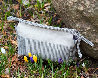 Linen cosmetic bag with zip-fastener, makeup organizer handmade from  natural linen, eco friendly cosmetic bag, double-layered  cosmetic bag