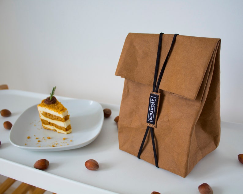 Vegan Leather Lunch Bag Brown Kids Snack Pouch Black Packed Etsy
