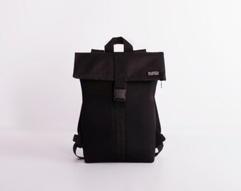 Ninja Black Backpack / Rolltop Waterproof Rucksack / Travel Backpack / Laptop Backpack / Laptop Bag / Vegan / Water Resistant/ Work