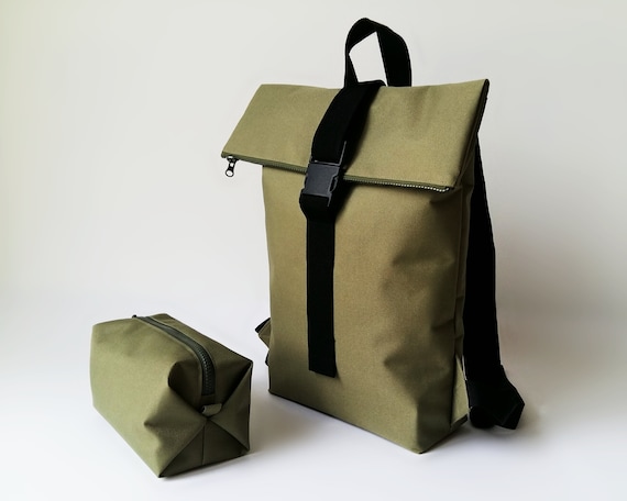 Green Waterproof Laptop Backpack: Vegan Rucksack, Weekender Bag