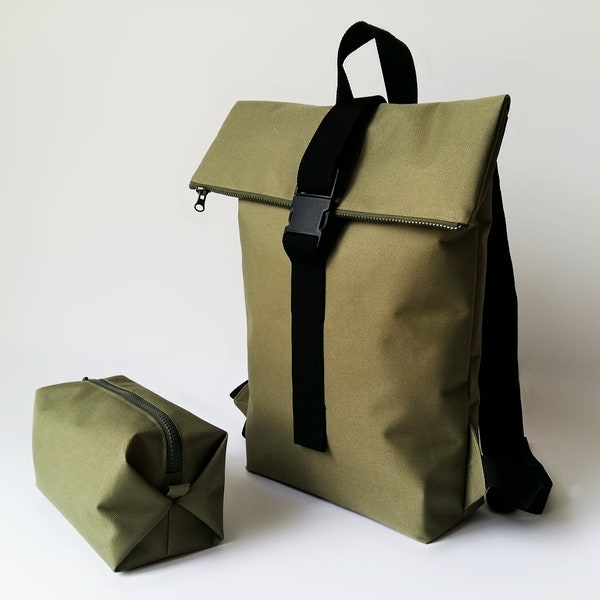 Green laptop backapck, Khaki waterproof rucksack, Hipster rucksack, Green vegan backpack, Laptoptasche rucksack, Weekender damen und herren
