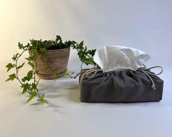 100% Europees gewassen linnen, handgemaakte hoes van tissuedoos – minimalistisch touwdetail, 15 kleuren