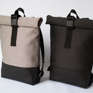 Roll top backpack unisex ,vegan leather backpack ,backpack purse vegan, backpack with zipper ,hiking backpack , customized backpack ,urban image 5