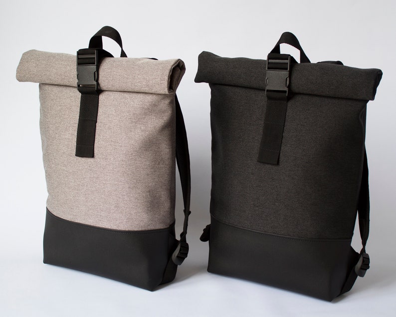 Roll top backpack unisex ,vegan leather backpack ,backpack purse vegan, backpack with zipper ,hiking backpack , customized backpack ,urban image 5