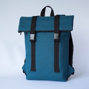 Sac à dos roll-top, sac à dos imperméable, sac à dos bleu, sac à dos végétalien, sac résistant à l'eau, sac à dos porte-documents, sac à dos pour l'esthétique scolaire