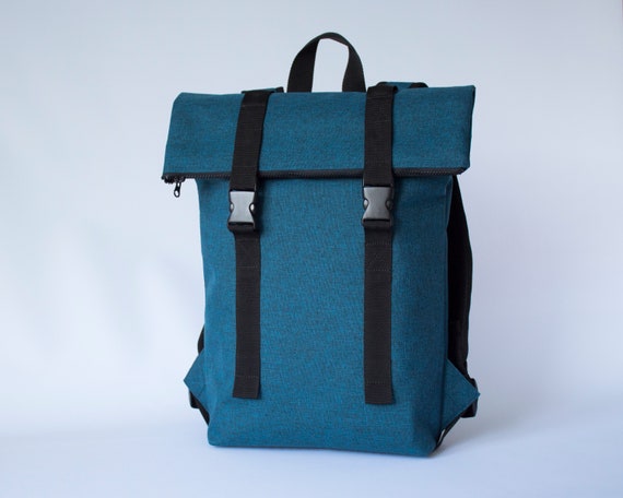 Rolltop Backpack, Waterproof Backpack, Blue Backpack, Vegan
