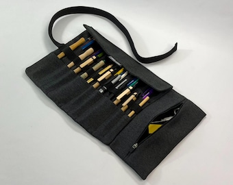 Canvas Roll Up Pencil Case: Art Organizer with Zipper Pouch, Personalized school supplies
