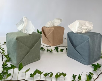 Reusable Linen Tissue Box Cover for a box with paper napkins, 15 colors, Minimalist Room Decor