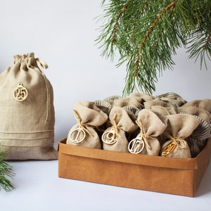 Advent calendar for adults, teen or kids, Linen fabric christmas days countdown, Cute calendar
