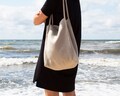Natural Linen Tote Bag: Double Layer Eco-Friendly Beach Bag, Hand Embroider - Personalized product logo