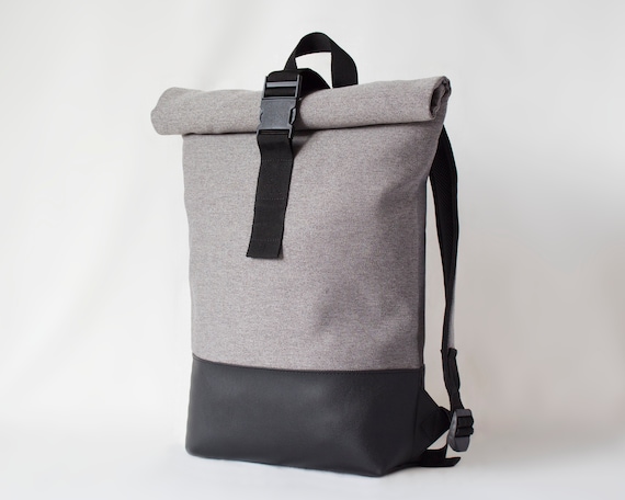 servant Interpersonal axe Rolltop Backpack Grey Canvas Backpack Sac a Dos Ordinateur - Etsy