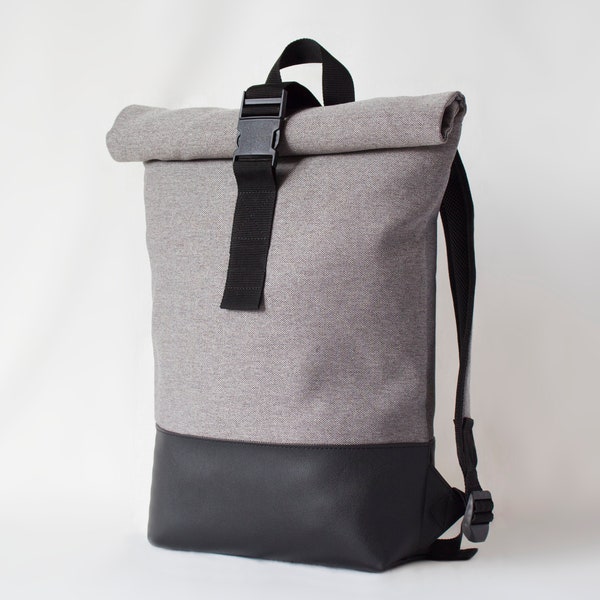Rolltop backpack, Grey canvas backpack, Sac a dos ordinateur portable, Rolltop rucksack wasserdicht, Rolltop backpack waterproof, EXCLUSIVE