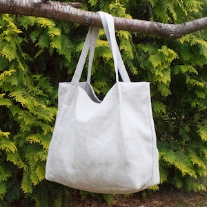 Linen Market Bag: Eco-Friendly Reusable Tote with Pockets