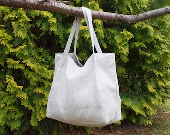 LINEN TOTE BAG, Leinen Umhängetasche, Tasche - Doppelschichtige Tasche, umweltfreundliche Tasche,Einkaufstasche mit Taschen, bereit als Geschenk