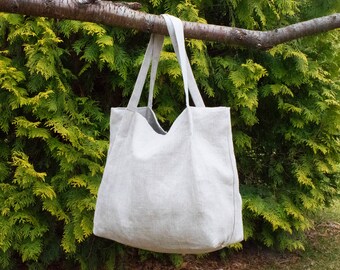 Linen Market Bag: Eco-Friendly Reusable Tote with Pockets, No Extra Fees for US Buyers