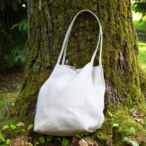 Borsa tote in lino naturale,Borsa in lino a doppio strato con stelle sottili,Borsa tote naturale,Elegante borsa da spiaggia in linoBorsa tote con tasche,Pronta come regalo immagine 6