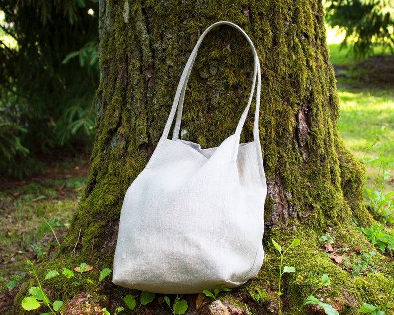 Natural linen tote bag,Double layer linen bag with slim starps,Natural tote bag,Stylish linen beach bagTote bag with pockets,Ready as a gift image 6