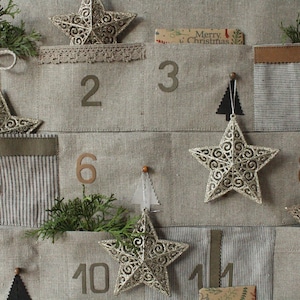 Linnen adventskalender met vakken: gepersonaliseerde kerstaftelling, geen extra kosten voor kopers in de VS!