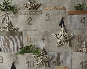 Linen Advent Calendar with Pockets: Personalized Christmas Countdown