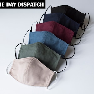Linen Face Mask with Nose Wire: Reusable Cotton Blend, 3-Layer