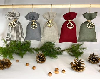 Handgefertigter Leinen Adventskalender, Countdown-Dekoration für Weihnachten