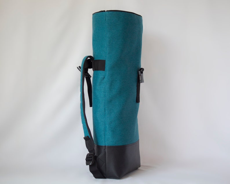 Turquoise roll top backpack vegan leather, Large roll top backpack, Minimalist waterproof backpack image 4