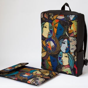 Sac à dos d'art fait main Matisse, sac à dos imperméable, rugzak unisexe, sac à dos noir, sac à dos à personnaliser, sac à dos minimaliste, sac à dos de messager