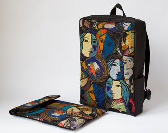 Handmade art backpack Matisse, backpack waterproof, unisex rugzak, black backpack, customize backpack,minimalist backpack,messenger rucksack