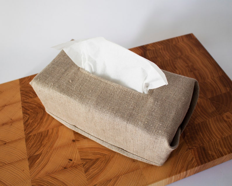 Tissue box cover, Handmade linen tissue holder image 5