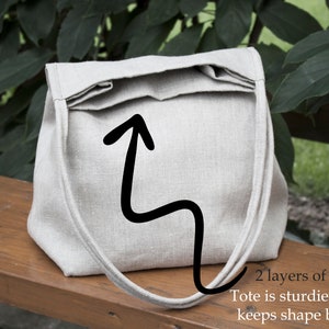 Natural linen tote bag,Double layer linen bag with slim starps,Natural tote bag,Stylish linen beach bagTote bag with pockets,Ready as a gift image 5