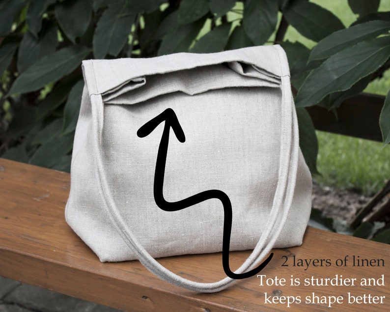 Natural linen tote bag,Double layer linen bag with slim starps,Natural tote bag,Stylish linen beach bagTote bag with pockets,Ready as a gift image 5