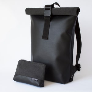 Wasserdichter Rucksack, Aktentasche aus veganem Leder, Weekender veganer Rucksack, Rolltop-Rucksack, leichter Geschäftsreiserucksack für Männer und Frauen