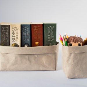 Washable paper, Paper bag storage, Grey paper bag, Washable bag, Kids toys boxes, Bread basket, Pen holder, Grocery bag, Sustainable bag image 8