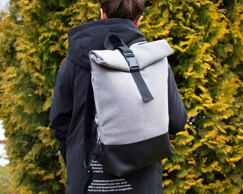 Roll top backpack unisex ,vegan leather backpack ,backpack purse vegan, backpack with zipper ,hiking backpack , customized backpack ,urban image 8
