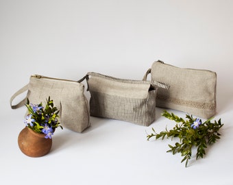 Linen Double-layered Cosmetic Bag,eco Friendly,minimalist Linen