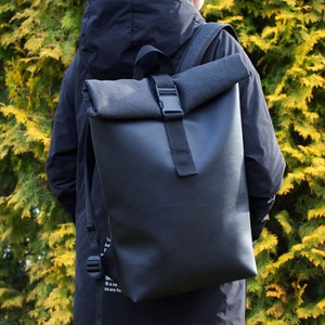 Sac à dos en toile en cuir végétalien, sac à dos à enroulement, dessus à enroulement personnalisé, sac à dos décontracté, sac à dos de voyage, sac à dos pour ordinateur portable, roll top, livraison gratuite !!!