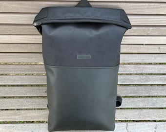 Waterproof backpack,Minimalist backpack,Roll top backpack,Vegan leather briefcase, Customized Roll top,Travel Backpack, Laptop Rucksack,Gift