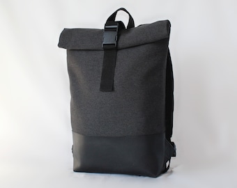 Waterproof Roll Top Laptop Backpack: Vegan Minimalist Rucksack
