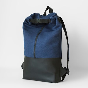 Blue backpack, Rucksack vegan, Laptop backpack, Canvas backpack, Large capacity bag, Weekender backpack,Vegan Rolltop backpack,A3,FREE SHIP!