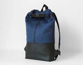 Blue backpack, Rucksack vegan, Laptop backpack, Canvas backpack, Large capacity bag, Weekender backpack, Vegan backpack, Rolltop backpack,A3