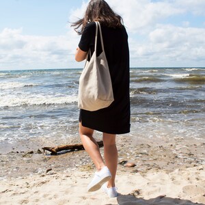 Natürliche Leinentasche, Doppellagige Leinentasche mit schlanken Sternen, Natürliche Einkaufstasche, Stilvolle LeinenstrandtascheEinkaufstasche mit Taschen, Bereit als Geschenk Bild 2