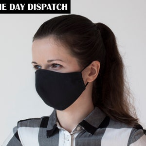 Black Cotton Face Mask: Washable, Reusable, 3-Layer