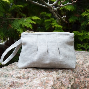 Borsa per il trucco minimalista in lino naturale, borsa per cosmetici ecologica con cerniera, organizer per il trucco fatto a mano, doppia, 3 modelli, SPEDIZIONE GRATUITA!