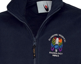 NHS Rainbow Fleece Jacket with Rainbow Chest design for NHS medical workers, Personalised, NHS Rainbow Classic Fleeced Jacket
