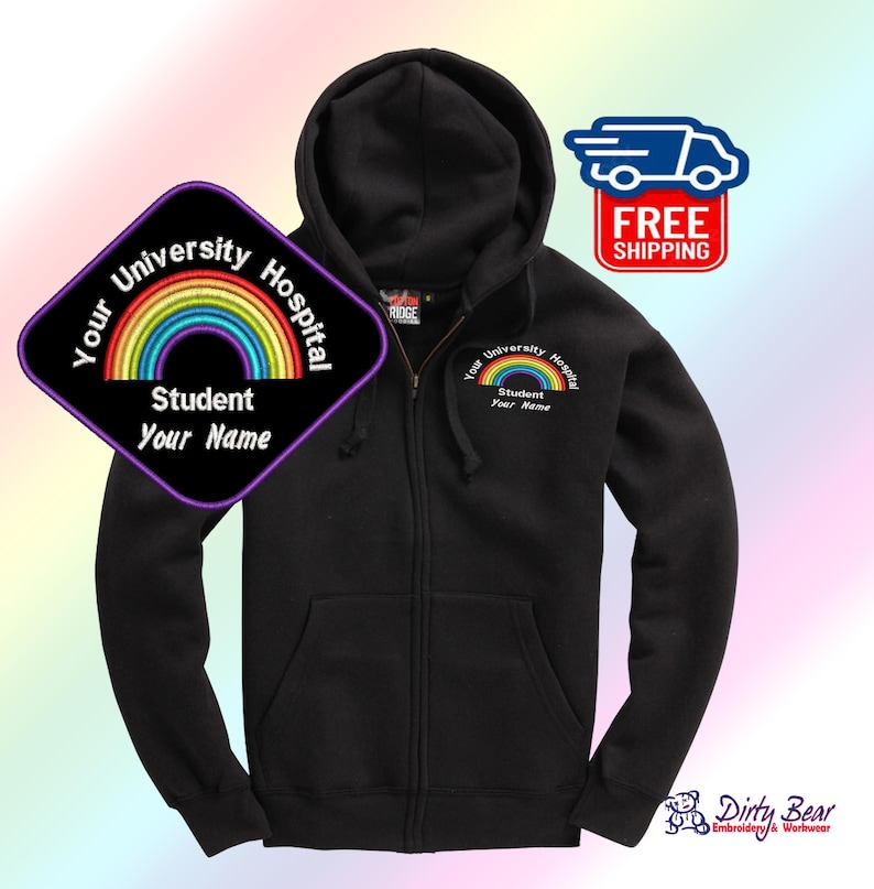Personalized NHS Rainbow Zipped Hoodie, Healthcare Staff Gift-NHS rainbow clothing image 1