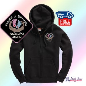 Personalized Midwife Zip Hoodie, Baby Feet Design, NHS Staff Gift