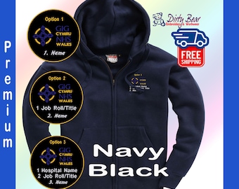 Personalized Welsh NHS Full Zip Hoodie, Embroidered Logo