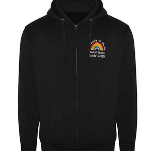 Plus Size NHS Rainbow Zipped Hoodie – Personalized Embroidery, 2XL-4XL Black