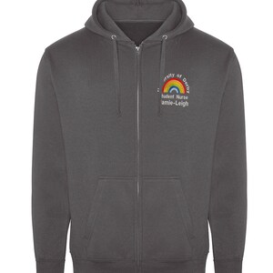 Plus Size NHS Rainbow Zipped Hoodie – Personalized Embroidery, 2XL-4XL Charcoal